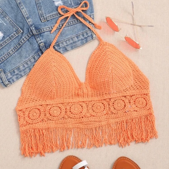 SHEIN Tops - ⚡️4/$15 ⚡️ SHEIN boho crochet cropped halter top